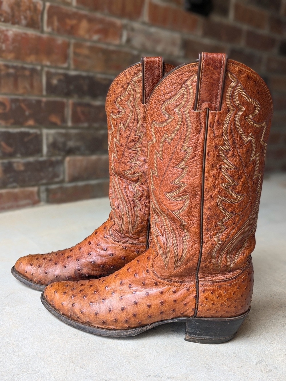 Justin Full Quill Ostrich Leather Boots Size 8.5D